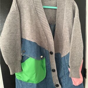 Gray and Multicolor Women's Cardigan